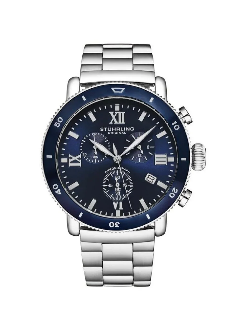 NWT Stuhrling Original Monaco Chronograph Quartz Blue Dial Men's Watch